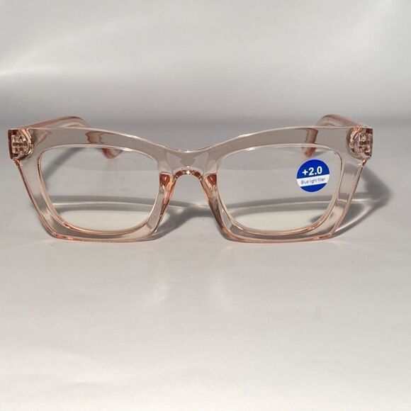 1103 Gretchen Reading Glasses 2.0 Square Clear Pink Oversize Frames NWT - Picture 3 of 9